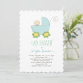 Cute Baby Boy Blue Pram Baby shower Invitation (Debout devant)