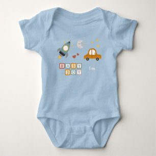 Cute Baby Boy Car and Rocket Shiket Speys met naam Romper