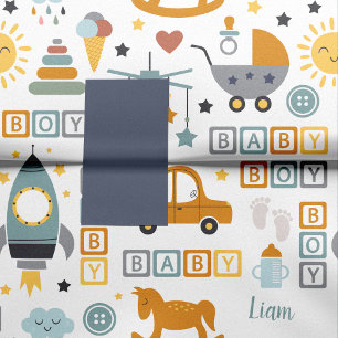Cute Baby Boy Car en Speelgoed Pattern met naam Tissuepapier
