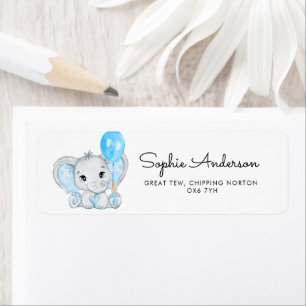 Cute Baby Boy Elephant with Ballon Address Etiket