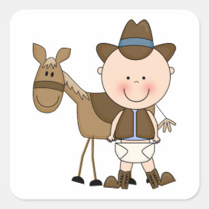 Cute Baby Boy & Horse Pony Aangepast Western Vierkante Sticker
