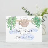 Cute Baby Boy Sloth Virtual Baby shower Kaart (Staand voorkant)