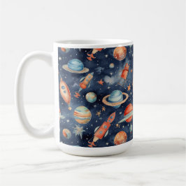 Cute Baby Boy Space Planet Waterverf Blue Oranje Koffiemok