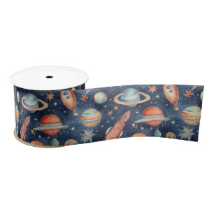 Cute Baby Boy Space Planet Waterverf Blue Oranje Lint