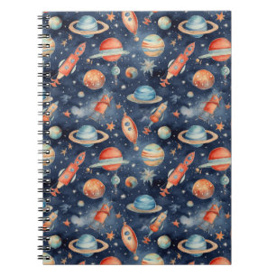 Cute Baby Boy Space Planet Waterverf Blue Oranje Notitieboek
