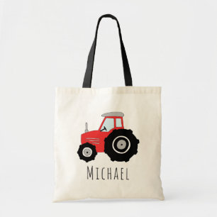 Cute Baby Boy's Red Boerderij Tractor and Name Tote Bag