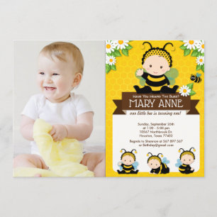 Cute Baby Bumble bee Honey bee 1e verjaardag Foto Kaart