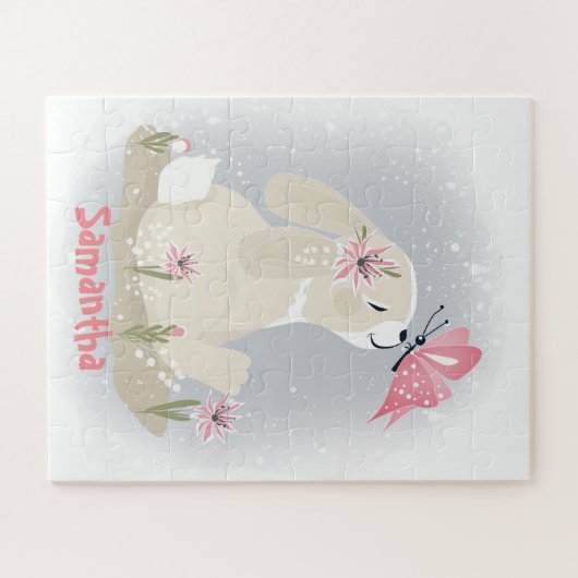 Cute baby Bunny en vlinder. Jigzaag Puzzle Legpuzzel (Horizontaal)