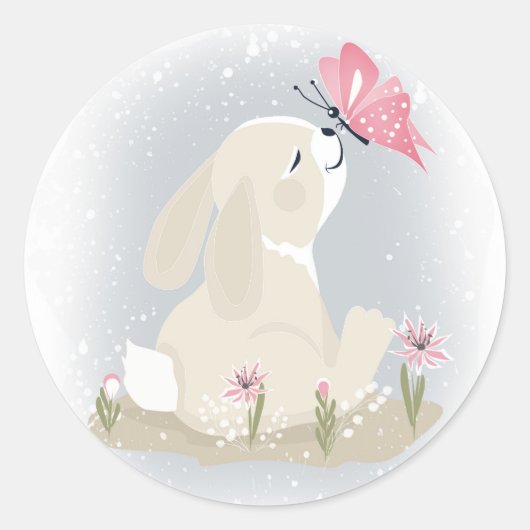 Cute baby Bunny en vlinder. Ronde Sticker (Voorkant)