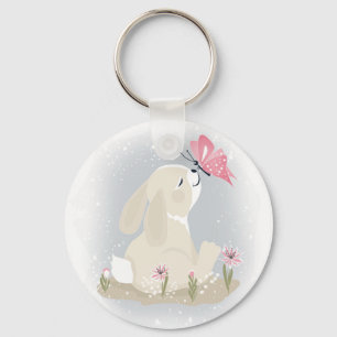 Cute baby Bunny en vlinder. Sleutelhanger