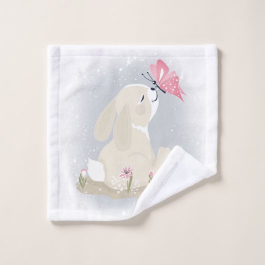 Cute baby Bunny et butterfly. (Gant de toilette)
