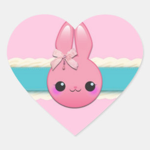 Cute Baby Bunny Frosting Bow and Ribbon Hart Sticker