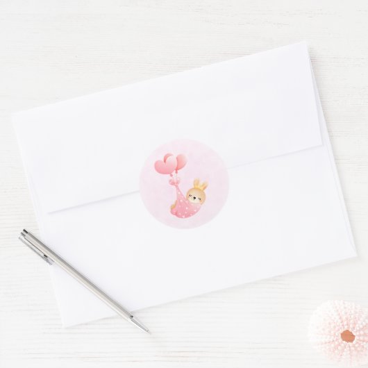 Cute Baby Bunny in een hartenbak Ronde Sticker (Envelop)