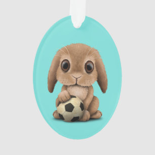 Cute Baby Bunny met Football Voetbal Ornament