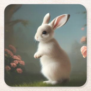 Cute Baby Bunny Portrait Vierkante Kartonnen Onderzetter