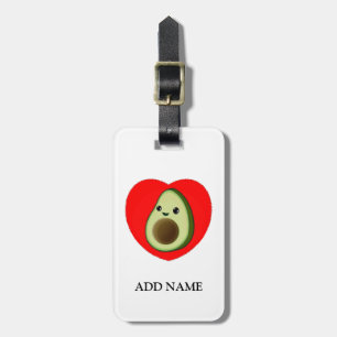 Cute Baby Cartoon Avocado in Red Heart Bagagelabel