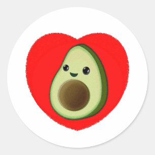 Cute Baby Cartoon Avocado in Red Heart Ronde Sticker