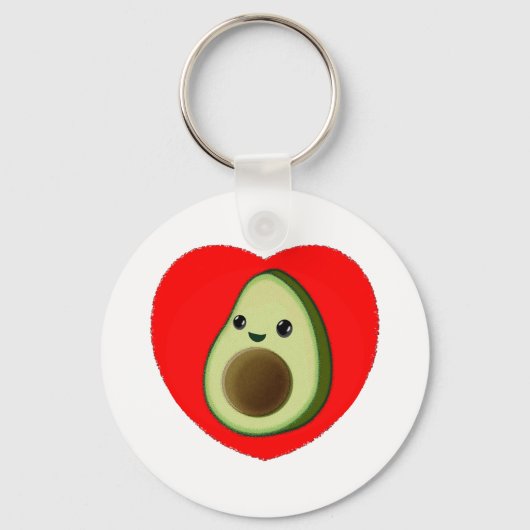 Cute Baby Cartoon Avocado in Red Heart Sleutelhanger (Voorkant)