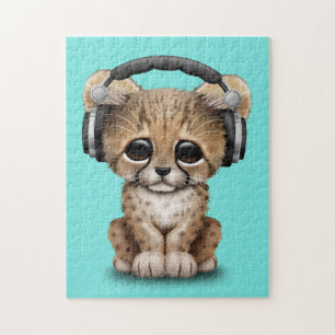Cute Baby Cheetah Dj met hoofdtelefoon Legpuzzel