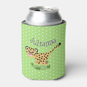 Cute baby cheetah draaiende cartoon illustratie blikjeskoeler