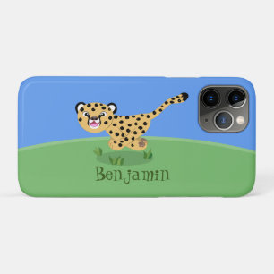 Cute baby cheetah draaiende cartoon illustratie iPhone 11 pro hoesje
