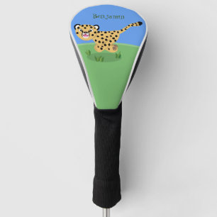 Cute baby cheetah draaiende cartoon illustratie golfheadcover