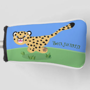 Cute baby cheetah draaiende cartoon illustratie golfheadcover