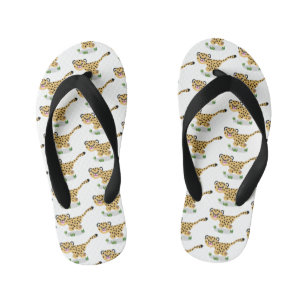 Cute baby cheetah draaiende cartoon illustratie kinder teenslippers
