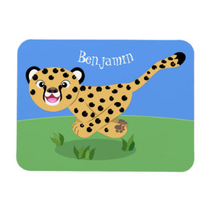 Cute baby cheetah draaiende cartoon illustratie magneet