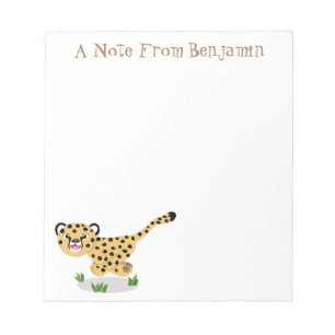 Cute baby cheetah draaiende cartoon illustratie notitieblok