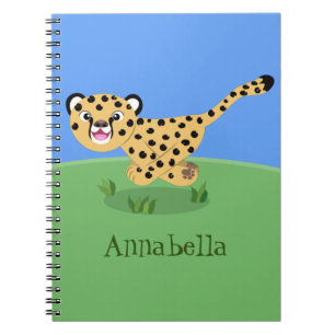 Cute baby cheetah draaiende cartoon illustratie notitieboek