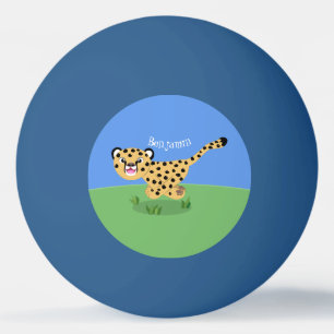 Cute baby cheetah draaiende cartoon illustratie pingpongballen