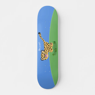 Cute baby cheetah draaiende cartoon illustratie skateboard