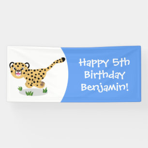 Cute baby cheetah draaiende cartoon illustratie spandoek