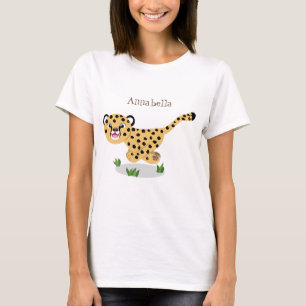 Cute baby cheetah draaiende cartoon illustratie t-shirt