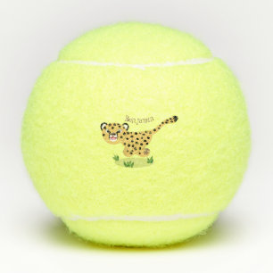Cute baby cheetah draaiende cartoon illustratie tennisballen
