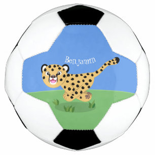 Cute baby cheetah draaiende cartoon illustratie voetbal