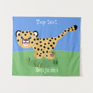 Cute baby cheetah draaiende cartoon illustratie wandkleed