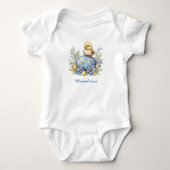 Cute Baby Chick Easter Egg Blue Yellow Monogram Romper (Voorkant)