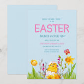 Cute Baby Chick Flowers Easter Brunch Egg Hunt Kaart (Voorkant / Achterkant)