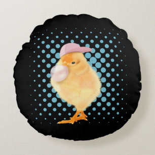 Cute Baby Chick Pink Bubblegum Rond Kussen