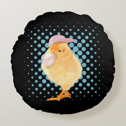 Cute Baby Chick Pink Bubblegum Rond Kussen (Voorkant)