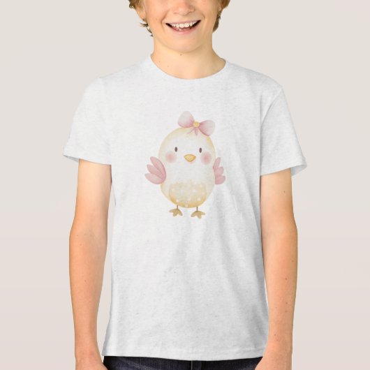 Cute Baby Chick with Pink Bow Illustration Tri-Blend Shirt (Voorkant)