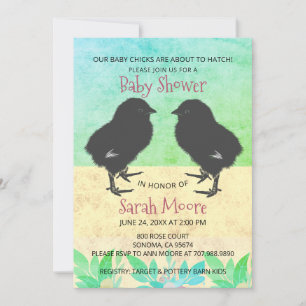 Cute Baby Chicken Green Twins Baby shower Kaart