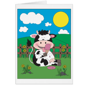 Cute Baby Cow Cartoon met zijn favoriete behandeli
