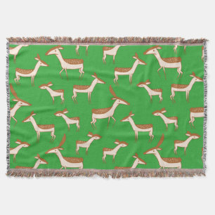 Cute Baby Deer and Family on Light Green Deken