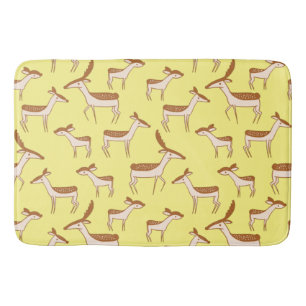 Cute Baby Deer and Family on Pastel Yellow Badmat