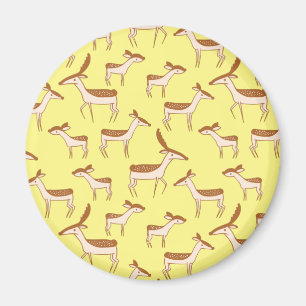 Cute Baby Deer and Family on Pastel Yellow Magneet