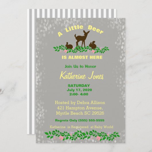 Cute Baby Deer Baby shower Invitation (neutraal) Kaart (Voorkant / Achterkant)