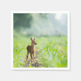 Cute Baby Deer Fawn in Grass Natuur Photography Servet